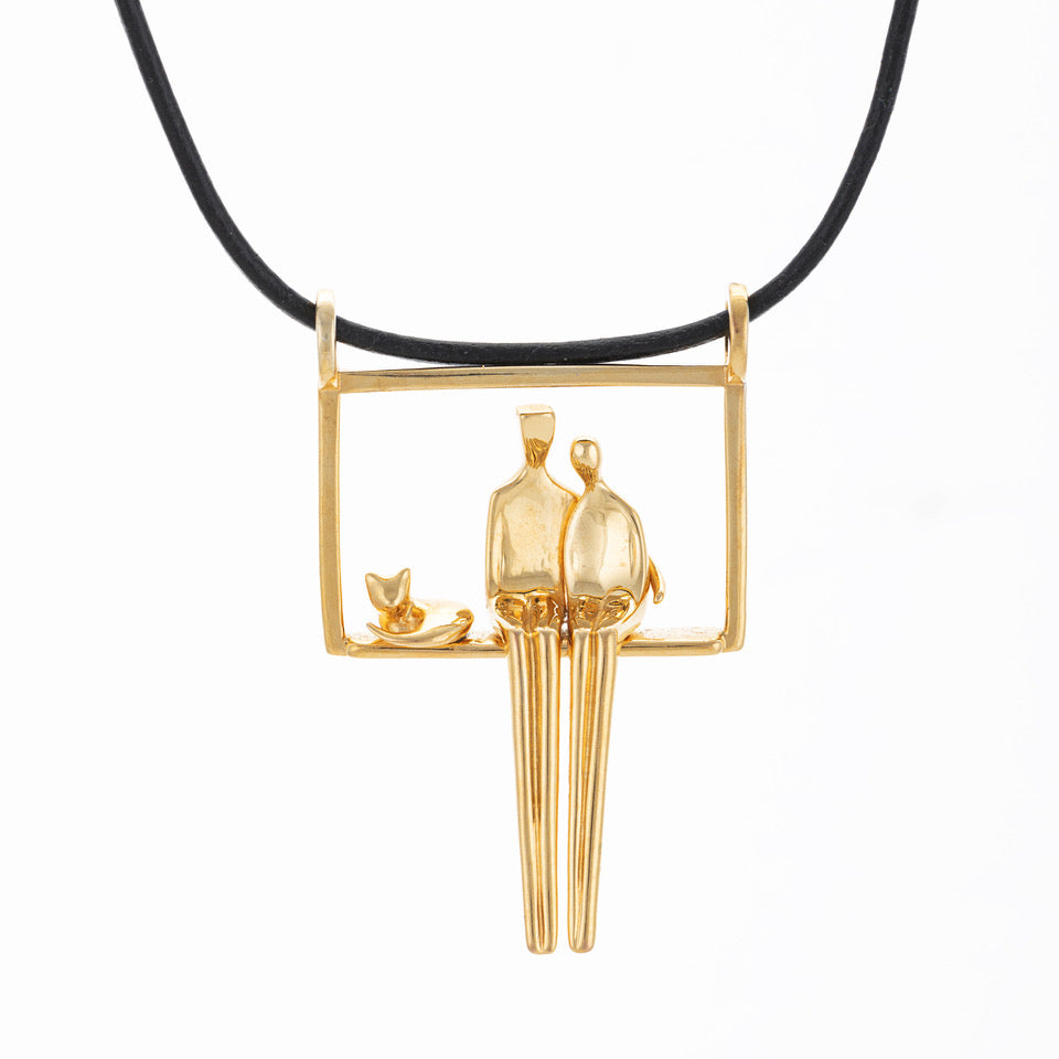Couple with Cat Pendant in Gold Plate