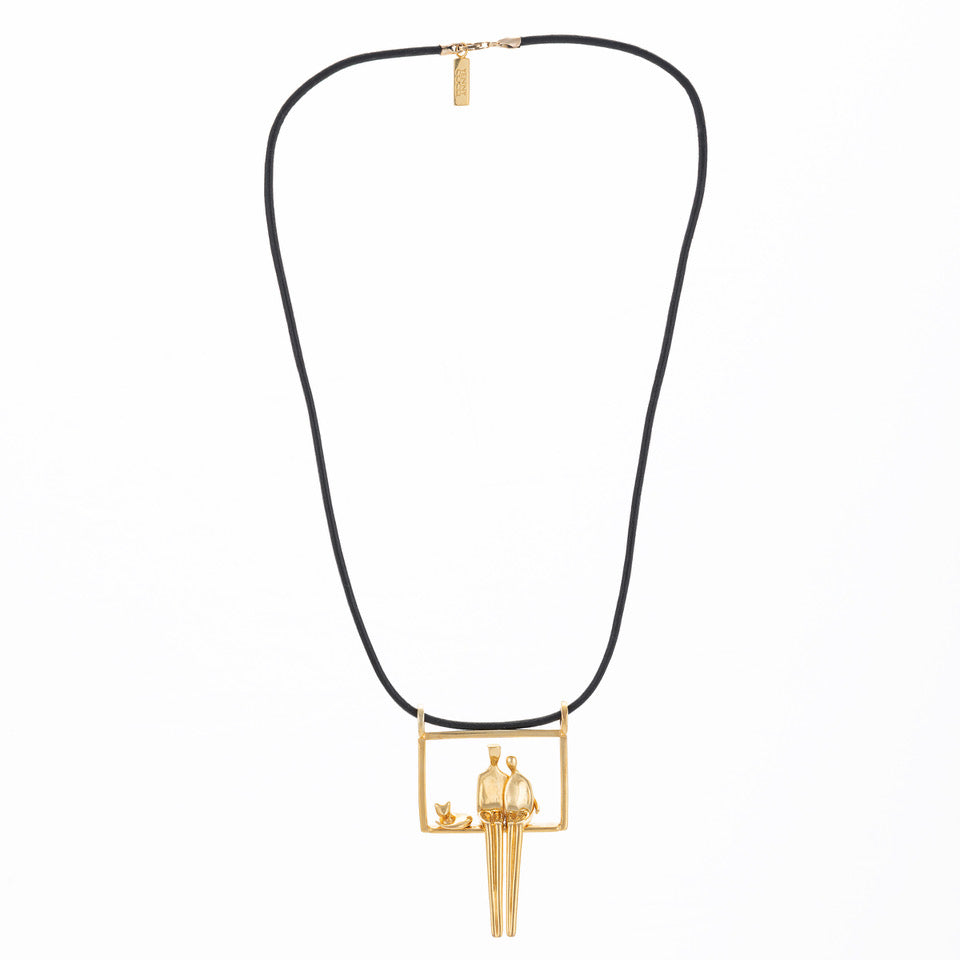 Couple with Cat Pendant in Gold Plate
