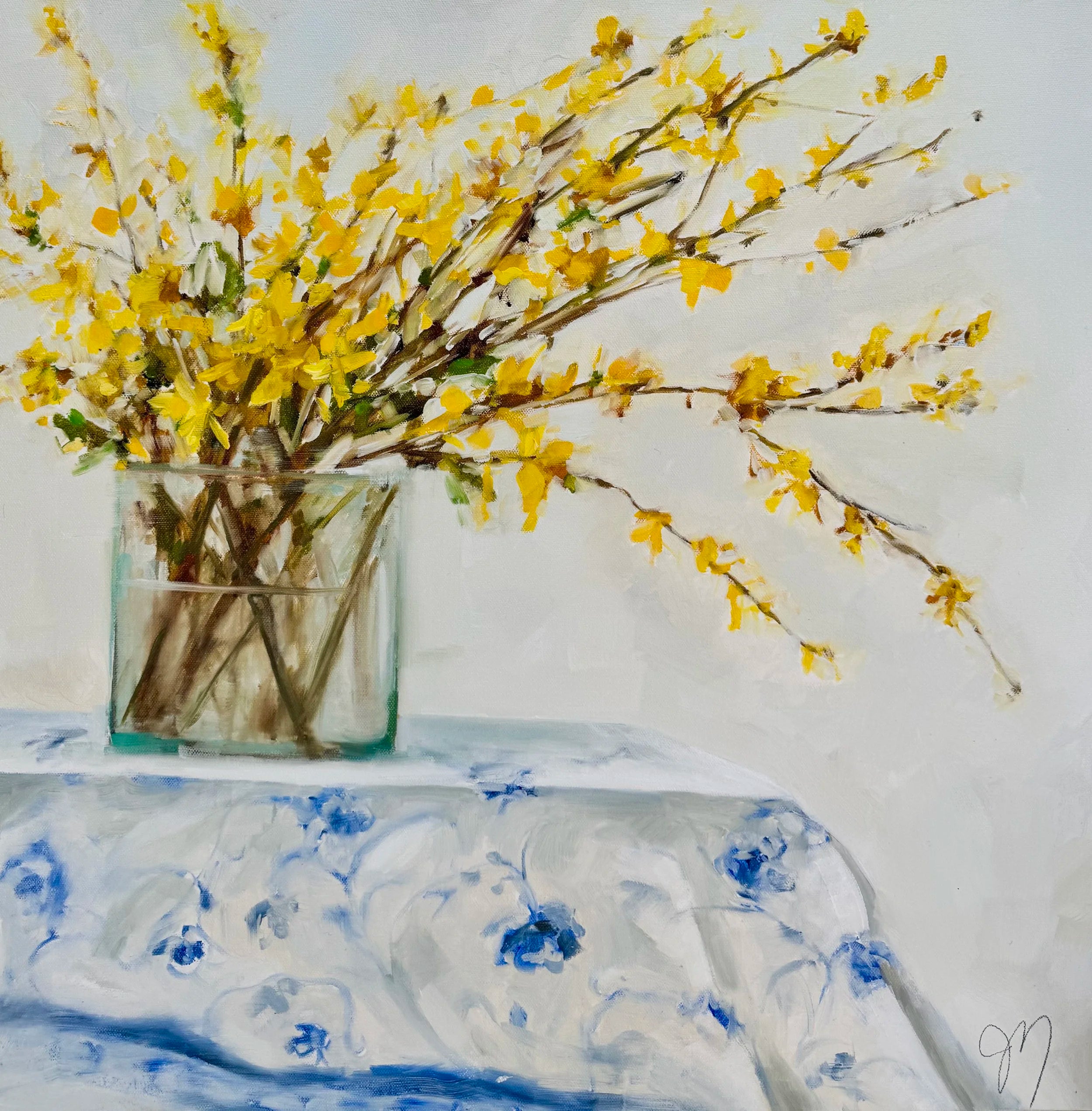 Picnic Linens and Forsythia