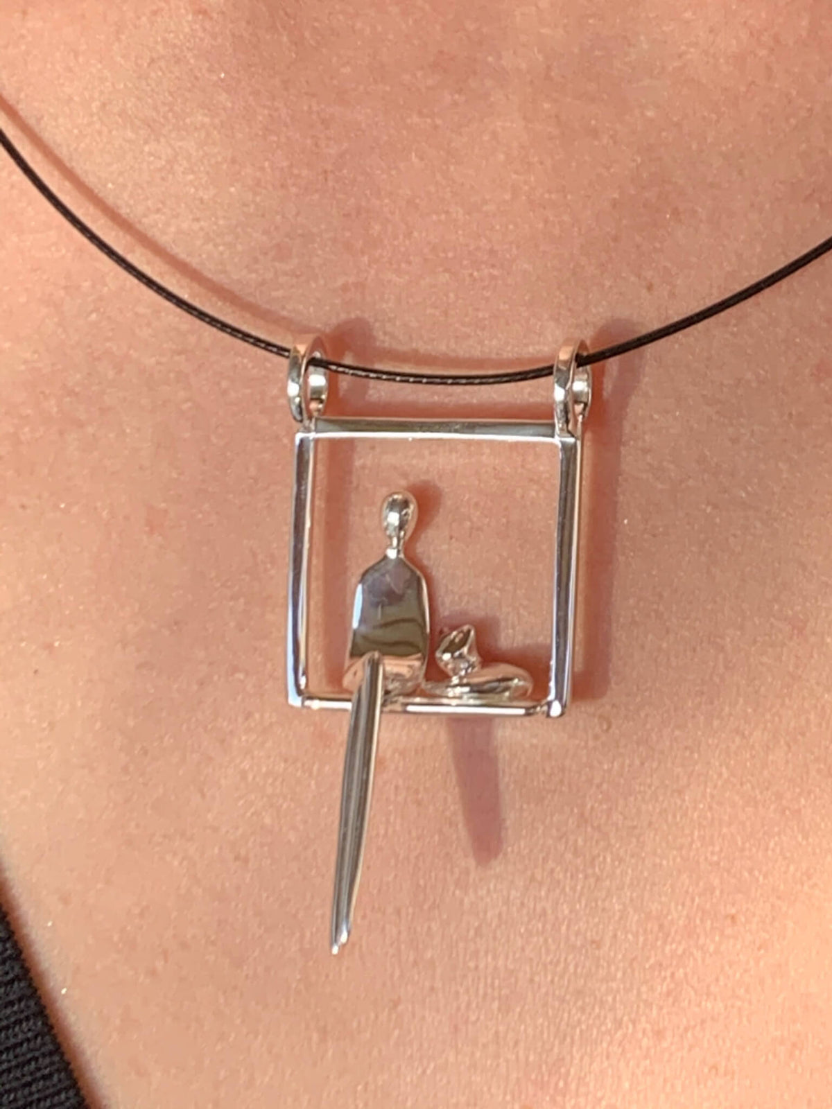 Woman with Cat Pendant in Silver