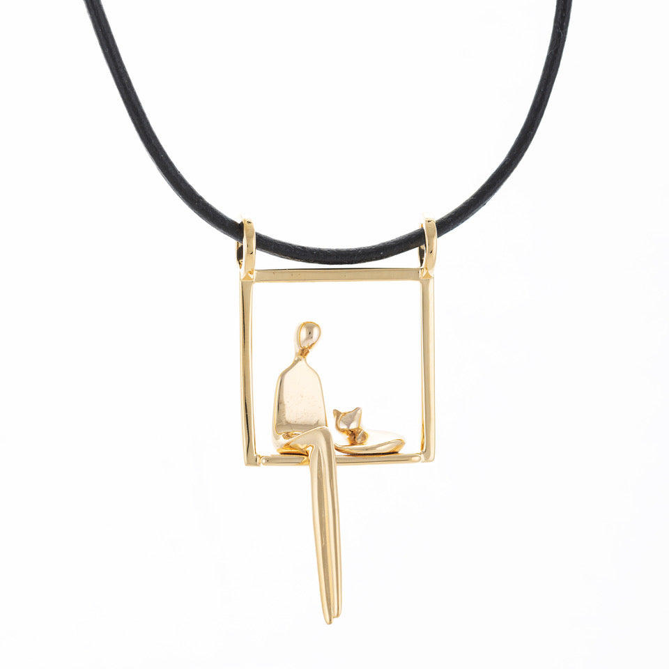 Woman with Cat Pendant in Gold