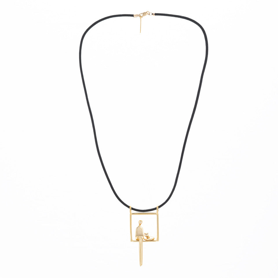 Woman with Cat Pendant in Gold