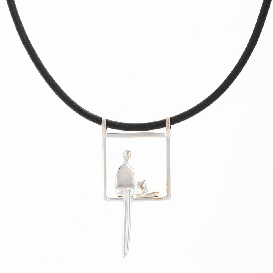 Woman with Cat Pendant in Silver