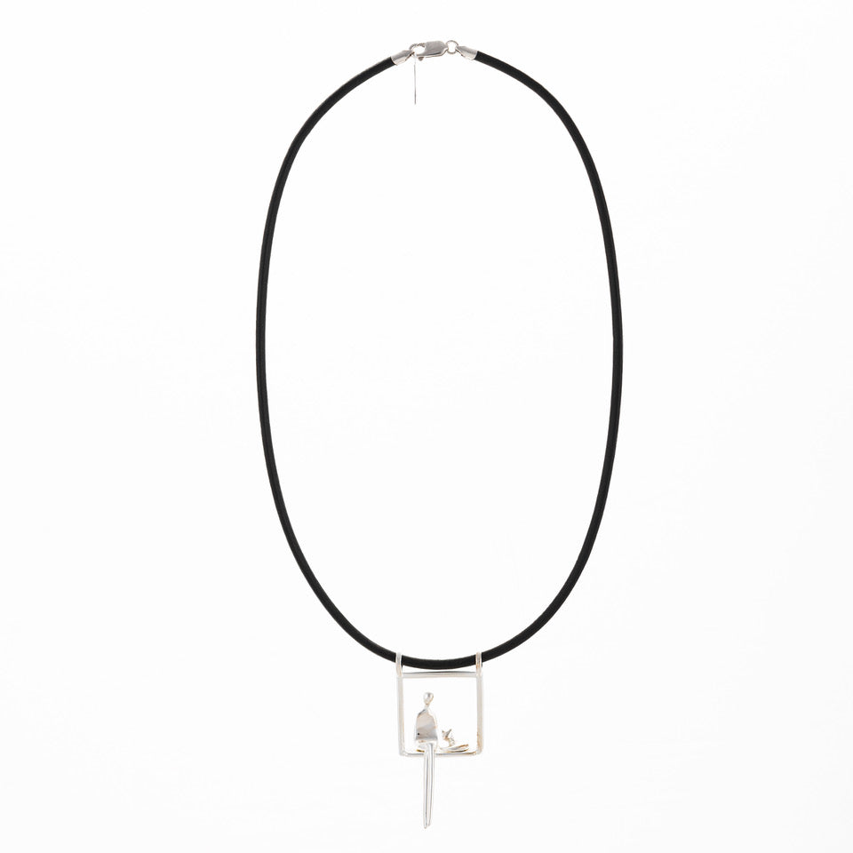 Woman with Cat Pendant in Silver