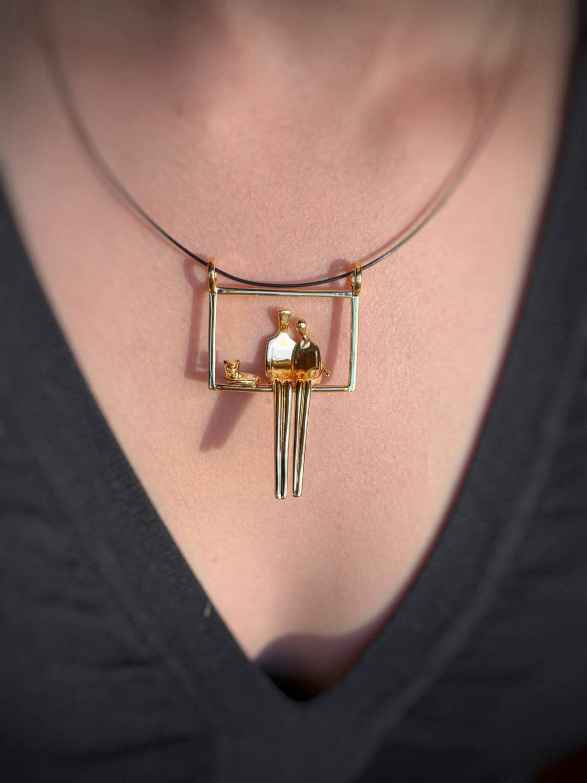 Couple with Cat Pendant in Gold Plate