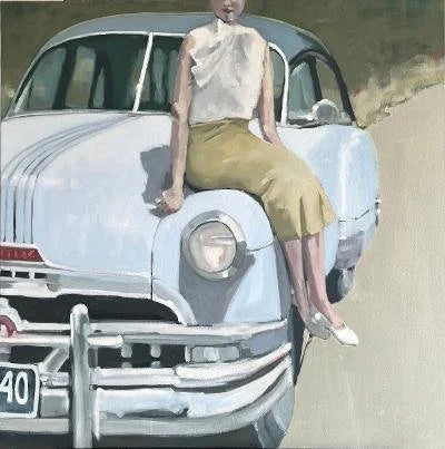 Woman on Blue Car